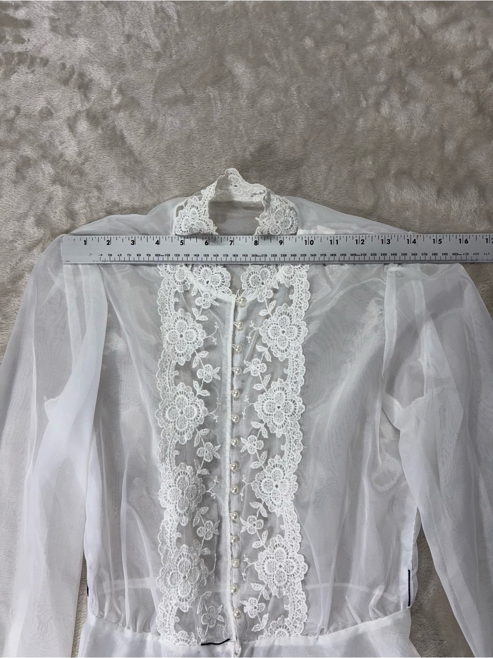 Vintage Style White Sheer Lace Victorian Blouse S/M - Picture 6 of 10